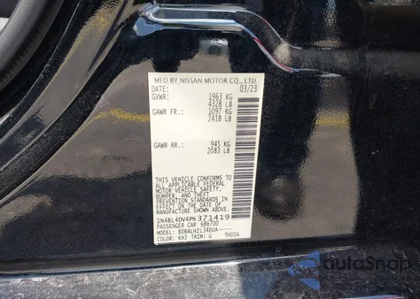 2023 Nissan Altima Sv Fwd из США, поврежденный, VIN 1N4BL4DV4PN371419